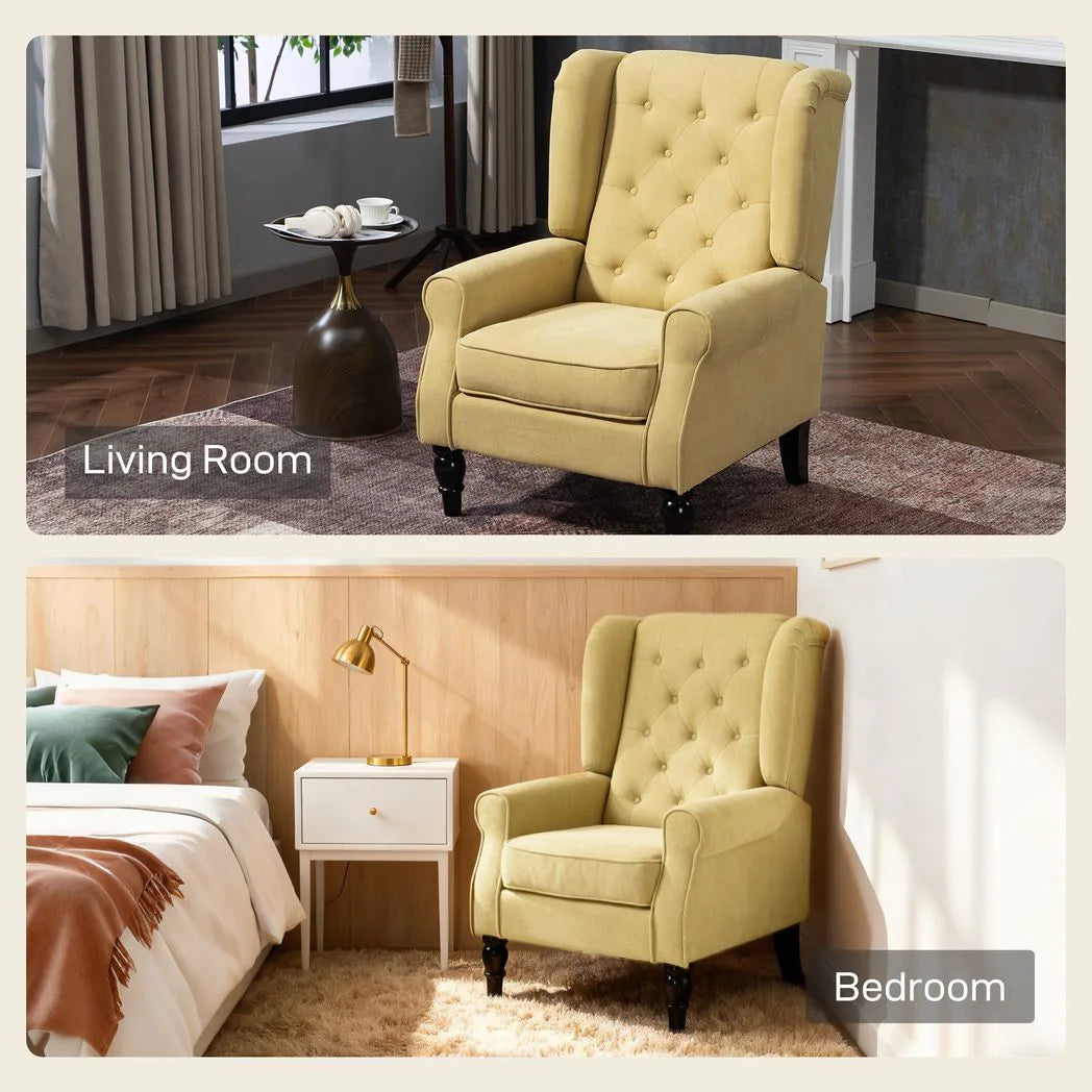 HOMCOM Wingback Accent Chair with Button Tufting and Pocket Spring Seat – Retro Upholstered Armchair, Yellow