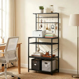 HOMCOM Freestanding Industrial Shelving Unit with 6 Hooks and Wine Rack – Living Room, Home Office Storage, Black