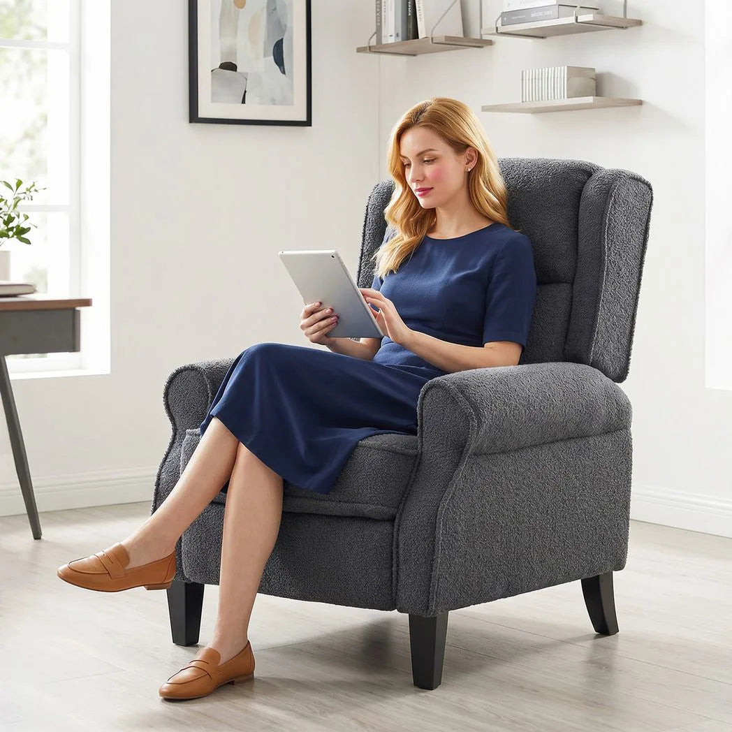 HOMCOM 132° Push-Back Recliner Armchair with Extended Footrest and Steel Frame – Living Room Chair, Dark Grey