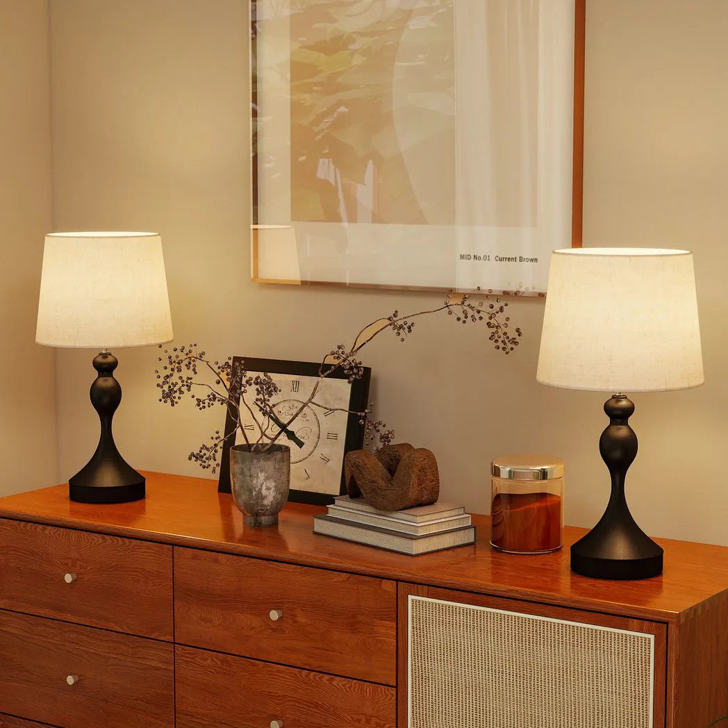 HOMCOM Set of 2 Bedside Table Lamps with USB-A and USB-C Ports – 3-Colour LED, Black and Beige