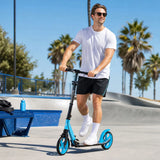 HOMCOM One-Click Folding Kick Scooter with Adjustable Handlebar, Dual Brakes & Kickstand – Push Scooter, Blue