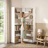 HOMCOM 7-Tier L-Shaped Corner Bookcase with Rear Guards and Anti-Tip Hardware – Bookshelf, White Wood Effect