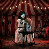 HOMCOM Animated Halloween Girl on Rocking Horse, 72cm Animatronic with Glowing Eyes and Sound/Touch Activation
