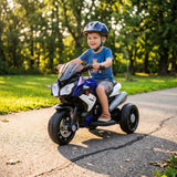 HOMCOM Kids Electric Motorcycle, 6V Three-Wheel Ride-On with LED Headlight, Music & Horn – Ages 3-5, Blue