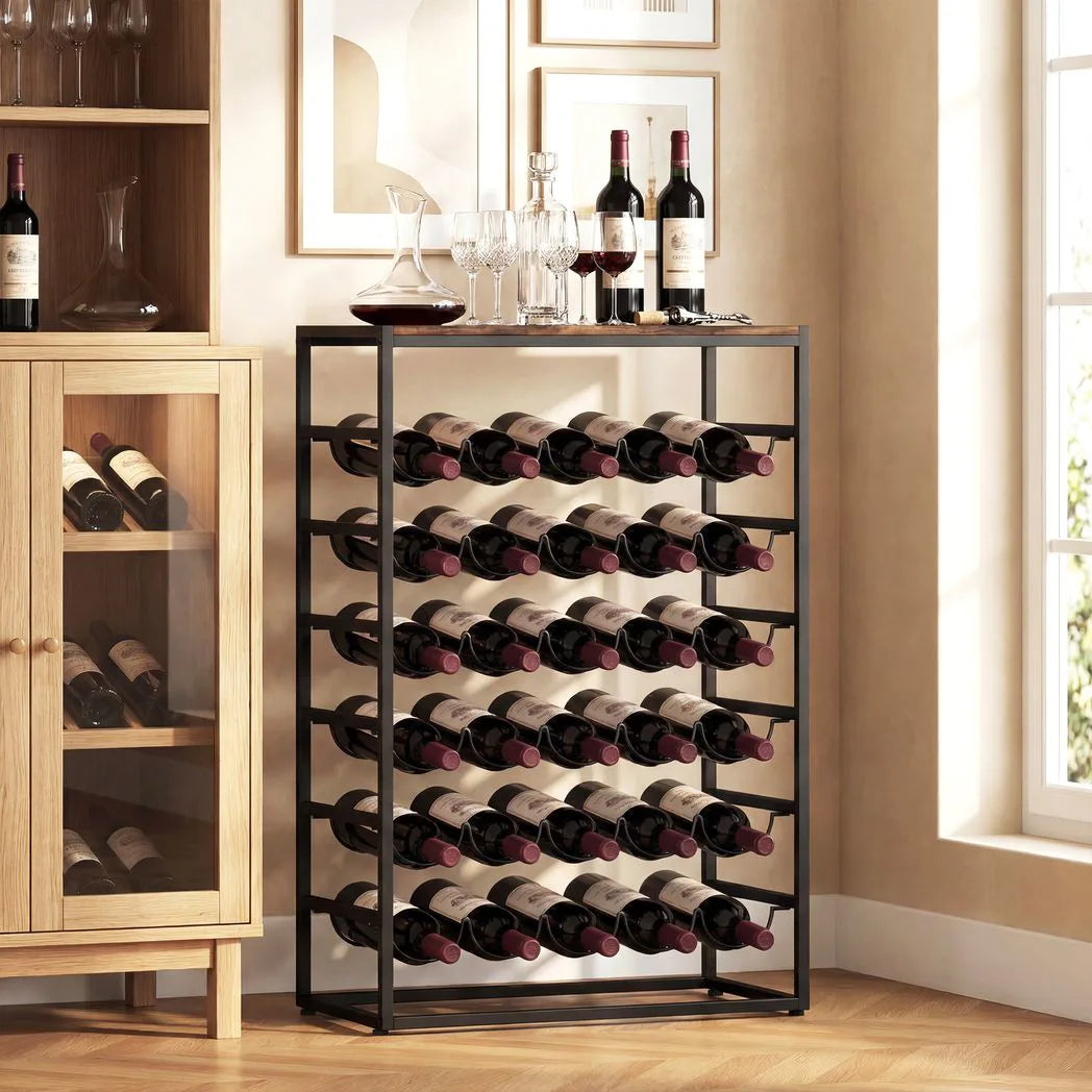 HOMCOM 6 Tier Free Standing Wine Rack for 30 Bottles with Wood-Effect Top, Rustic Brown