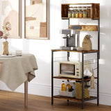 HOMCOM Kitchen Storage Rack with Power Outlets, USB Chargers and Hooks – Bakers Rack, Coffee Station, Rustic Brown