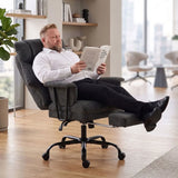 HOMCOM Heavy Duty Office Chair with Lumbar Support, Spring Cushion and Footrest, 180kg – Reclining Linen Desk Chair, Black