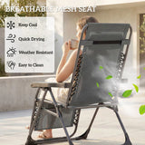 Outsunny Set of 2 Zero Gravity Chairs with Cup Holder and Headrest – Folding Reclining Garden Loungers, Grey