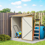 Outsunny Lean-To Steel Garden Shed with Locking Door – 3.3 x 3.4ft Tool Storage, Light Brown Wood Effect/White