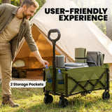 Outsunny 60L Foldable Festival Trolley – Collapsible Wagon Cart with Drop-Down Tailgate and Adjustable Handle, Green
