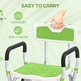 HOMCOM Height Adjustable Shower Chair with Back, Arms & Padded Seat – Bath Aid for Elderly and Disabled, Green
