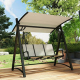 Outsunny 3 Seater Garden Swing Chair with Adjustable Canopy and Breathable Mesh Seat, 360 kg Capacity, White