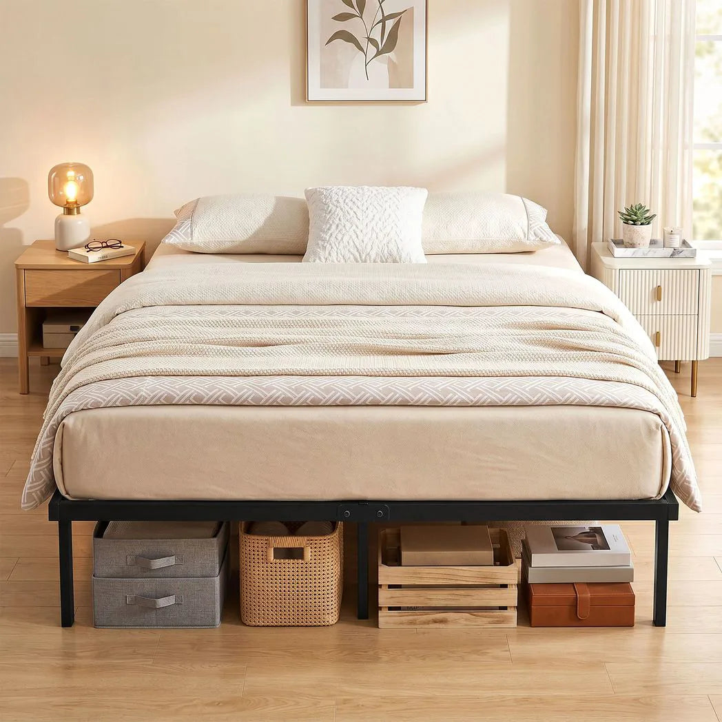 HOMCOM 4ft6 Double Metal Platform Bed Frame with Underbed Storage and Steel Slats – No Box Spring, Black
