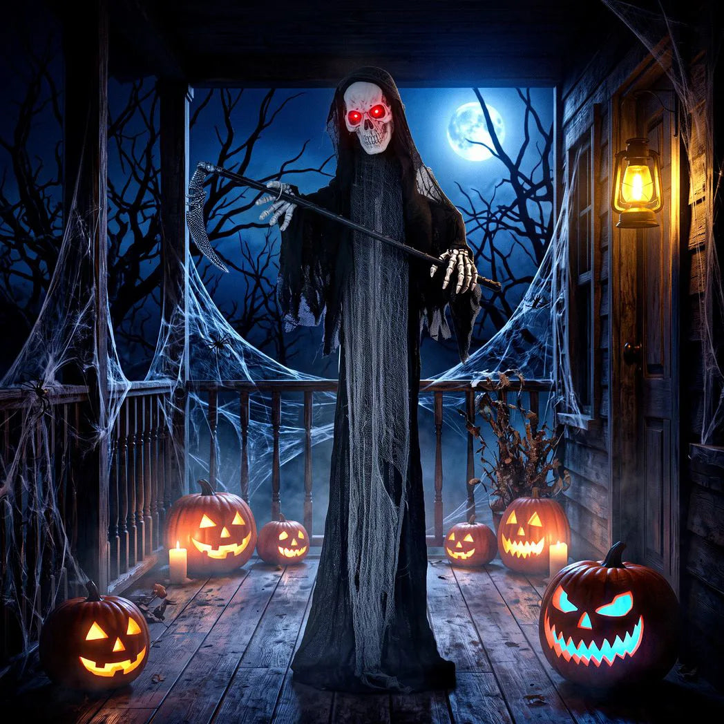 HOMCOM 183cm Life Size Animated Grim Reaper Halloween Decoration