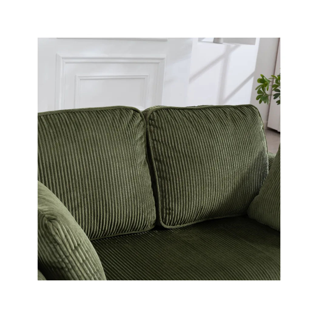 HOMCOM 2 Seater Sofa, 140 cm Corduroy Loveseat with Pocket Springs, Metal Legs and 2 Pillows – Dark Green