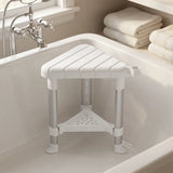 HOMCOM Corner Shower Stool with Storage Shelf, Aluminium Frame and HDPE Seat – Height Adjustable Chair, White