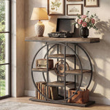 HOMCOM Industrial Console Table with 6 Open Shelves – Hallway Entryway Table with Metal Frame, Rustic Brown