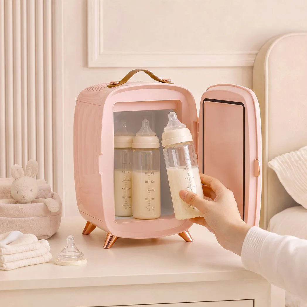 HOMCOM 6L Mini Skincare Fridge with LED Mirror and Touchscreen, Quiet 26dB Cooling – Pink
