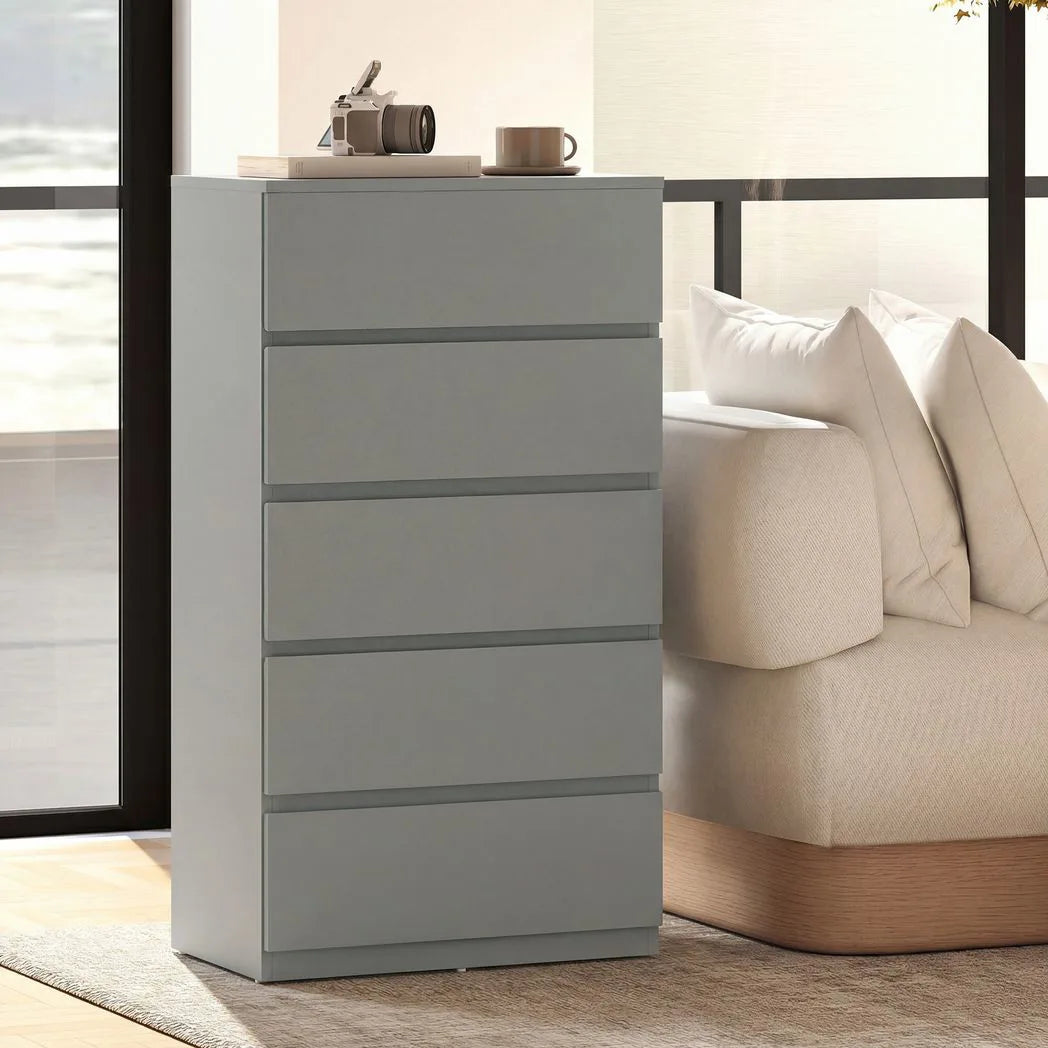 HOMCOM 5-Drawer Chest of Drawers with Soft-Close Hinges and Handle-Free Design – Modern Bedroom Storage Unit