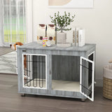 PawHut Dog Crate Furniture End Table with Cushion and Double Doors – Indoor Kennel, Grey