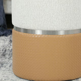 HOMCOM Set of 2 Nesting Round Storage Ottomans with Lift-Off Lids – Chenille and PU Leather, Cream and Brown