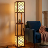 HOMCOM Duo Light Floor Lamp with 2 Storage Shelves – 160cm Standing Lamp and Display Unit, Rustic Brown