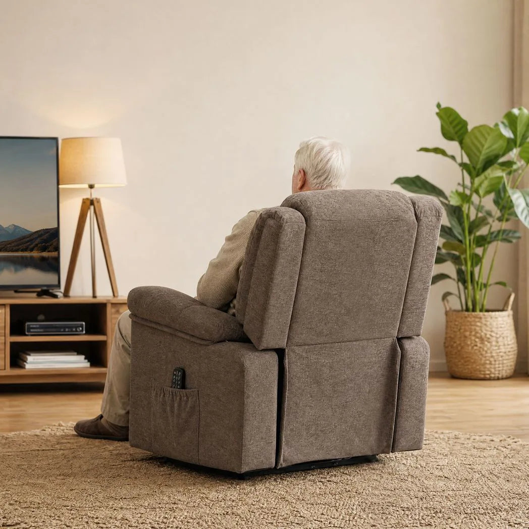 HOMCOM Oversized Riser Recliner Chair with Massage and Heat, Power Lift, Wide Seat and Back, Brown