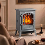 HOMCOM Electric Fireplace Stove, 1000W/2000W Freestanding Fire with LED Flame and Thermostat – Grey
