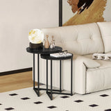 HOMCOM Set of Two Marble-Effect Nesting Tables with Black Steel Frames – Coffee and Side Tables, Black