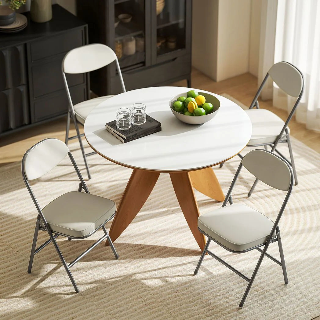HOMCOM Set of 4 Folding Dining Chairs with Padded Corduroy Seat and High Back – Space-Saving Steel Frame, Cream