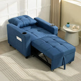 HOMCOM 3-in-1 Single Sofa Bed with Pull-Out Design, Cup Holders & Side Pockets – Convertible Chair Bed, Dark Blue