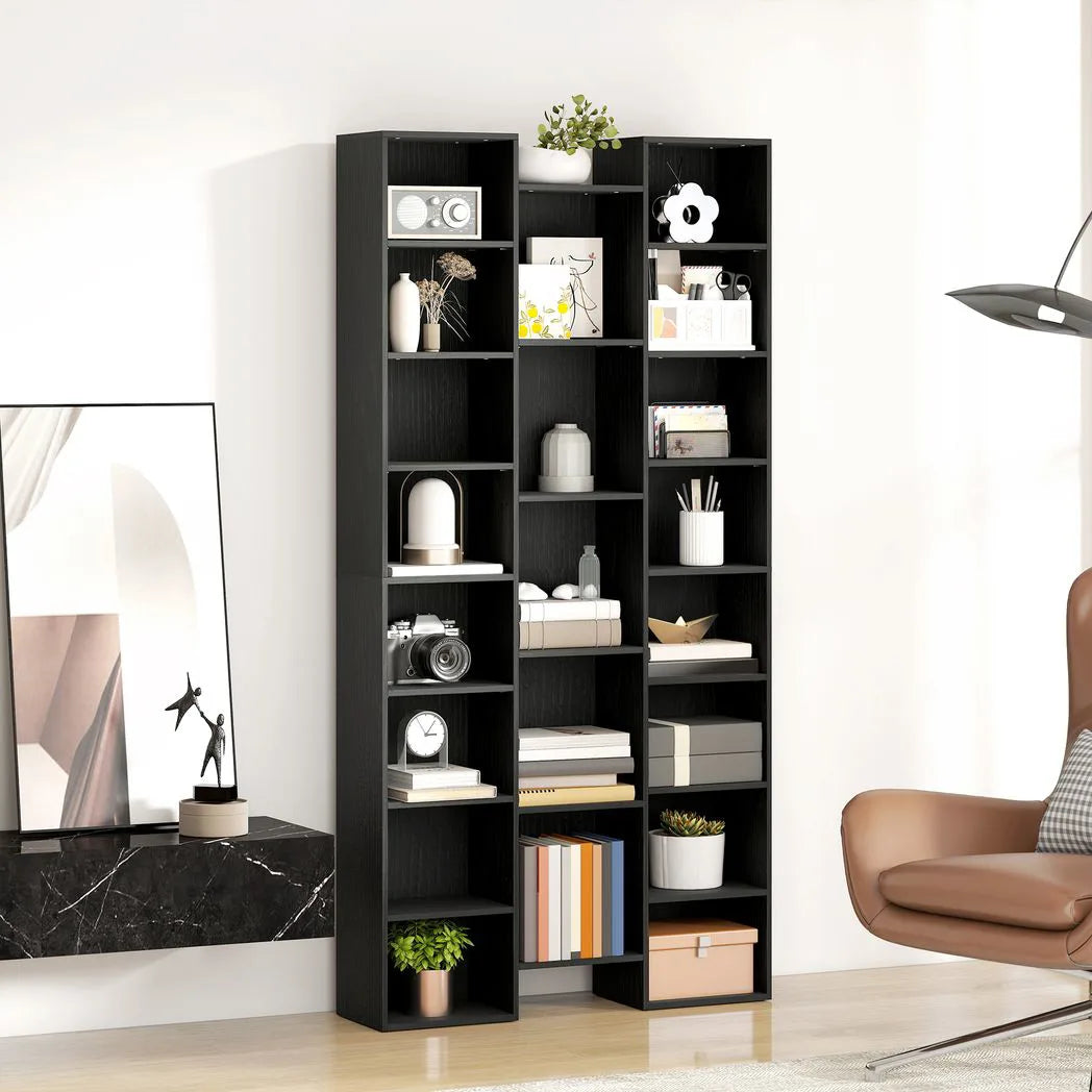 HOMCOM 21-Compartment Tall Bookshelf with 10 Adjustable Shelves and Anti-Tipping Hardware – Black