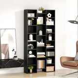 HOMCOM 21-Compartment Tall Bookshelf with 10 Adjustable Shelves and Anti-Tipping Hardware – Black