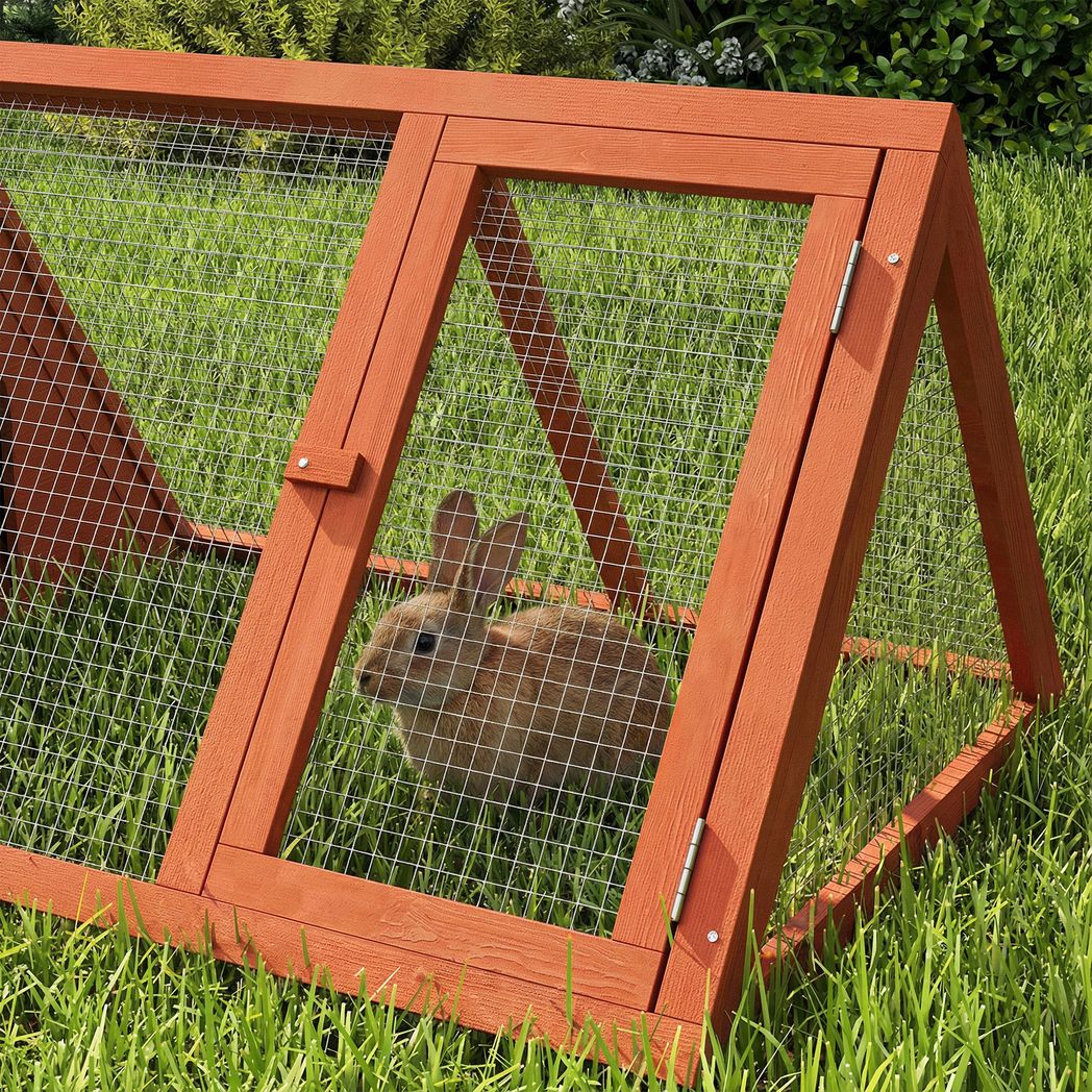 PawHut Wooden Rabbit Hutch with Run & Two Access Doors – Outdoor Triangular Guinea Pig House