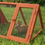 PawHut Wooden Rabbit Hutch with Run & Two Access Doors – Outdoor Triangular Guinea Pig House
