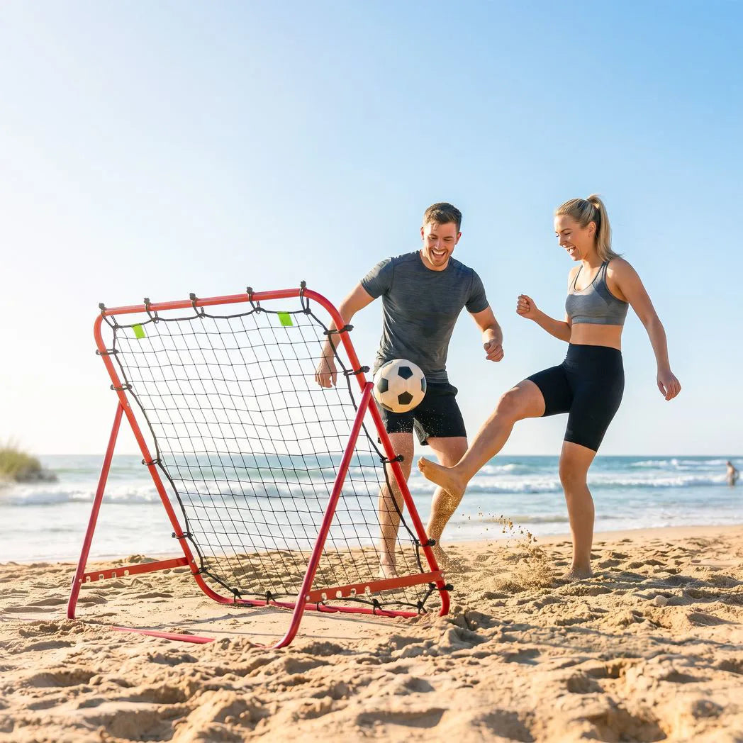 HOMCOM Adjustable Football Rebounder Net with Steel Frame – Kickback Training Target for Teens & Adults, Red