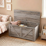 HOMCOM 100L Storage Box with Safety Hinge – Seat Top Storage Chest and Bench, Grey Wood-Effect