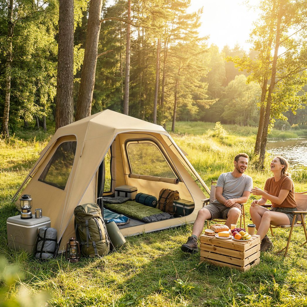Outsunny 2-3 Person Pop Up Tent with Mesh Windows – 3000mm Waterproof Instant Camping Tent, Khaki