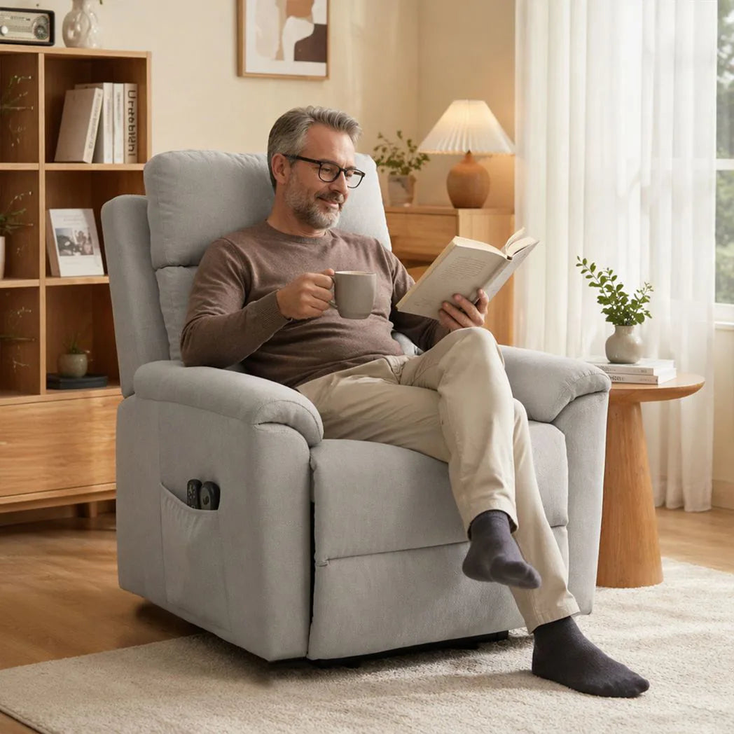 HOMCOM Power Lift Recliner Chair with Massage & Heat – Electric Lift Chair, Terry Cloth, Light Grey