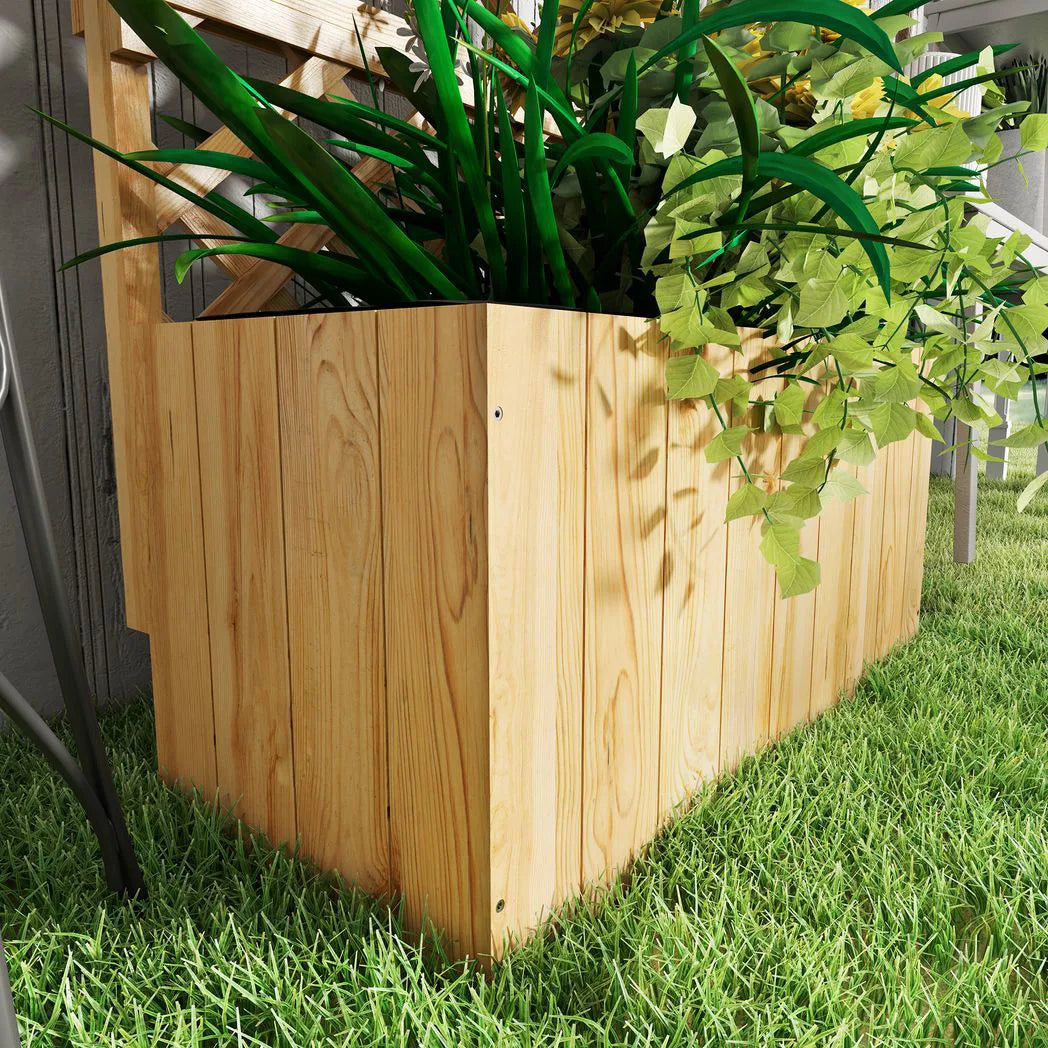 Outsunny 52L Wooden Planter, with Trellis and Shelves – Natural Finish