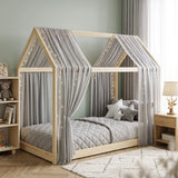 HOMCOM Single House-Shaped Pine Bed Frame for 90 x 190 cm Mattress – Scandinavian Style, Natural