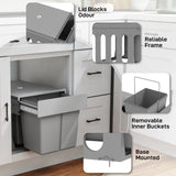 HOMCOM Under Sink Pull Out Bin with 2 x 15L Removable Compartments – Soft-Close Waste Bin, Light Grey