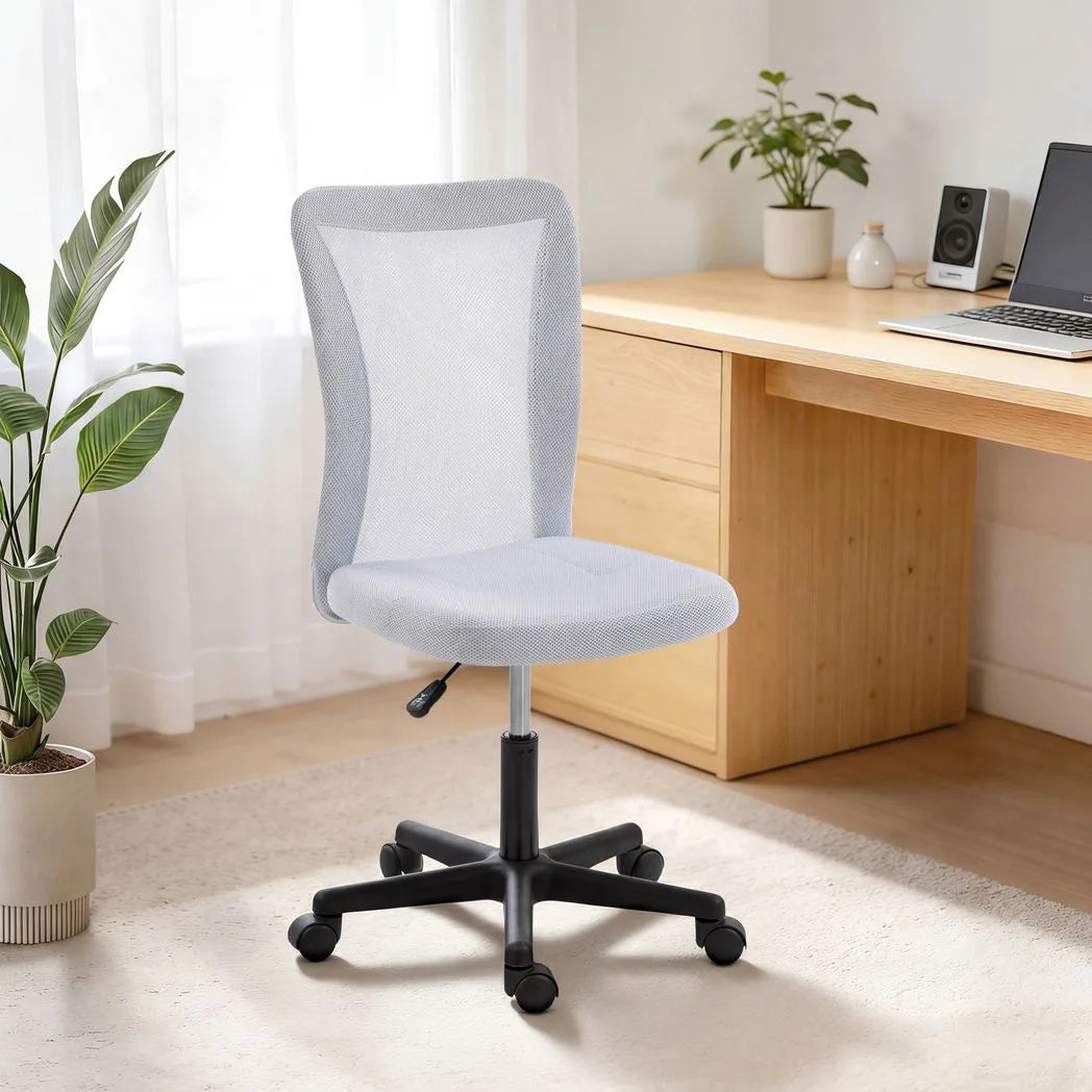 Vinsetto Armless Mesh Office Chair with Adjustable Height and 360° Swivel – Home Office, White