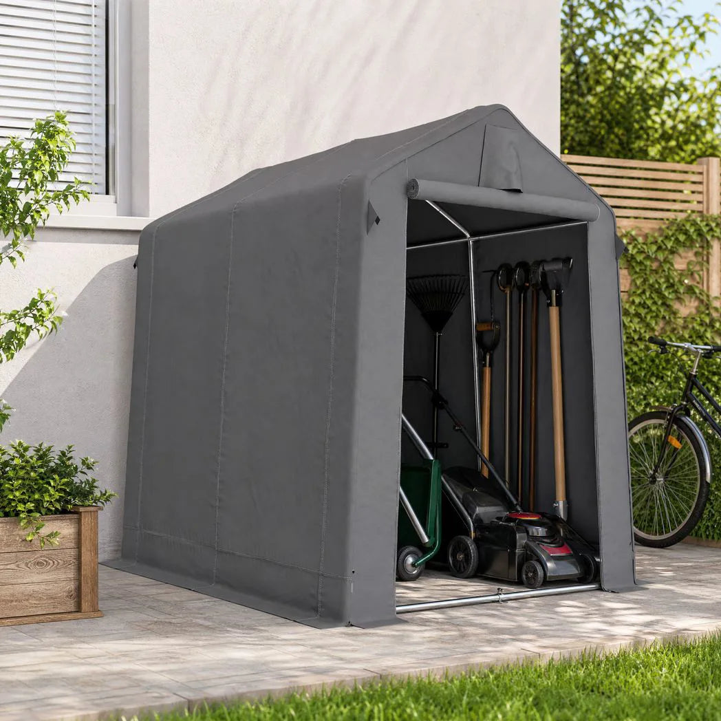 Outsunny 7.5 x 6.2ft Waterproof Garden Storage Tent – Bike Shelter with Roll-Up Zip Door and Vent, Dark Grey
