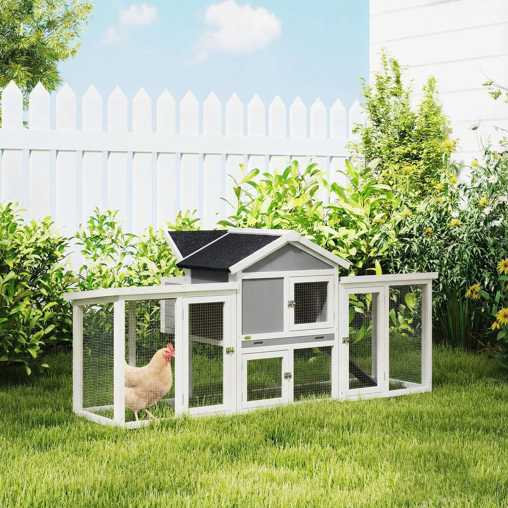 PawHut Large Wooden Chicken Coop with Nesting Box, Two Levels and Five Doors – Outdoor Poultry Hen House