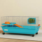 PawHut Small Animal Cage on Wheels with Water Bottle and Ramp – Rabbit and Guinea Pig Hutch, 89cm