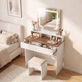 HOMCOM Dressing Table with LED Mirror, 2 Drawers & 3 Compartments – 3 Colour Lighting Makeup Vanity, Walnut