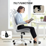 HOMCOM Ergonomic Office Chair with Foldable Backrest, 2D Headrest & Flip-Up Arms – Mesh Desk Chair, Light Grey