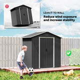 Outsunny 6.5 x 3.5ft Galvanised Metal Garden Shed with Double Doors and Vents, Dark Grey