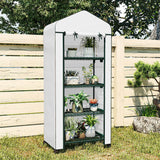 Outsunny 4 Tier Mini Portable Greenhouse with PE Cover & Lockable Wheels – Compact Plant Grow Shed, White